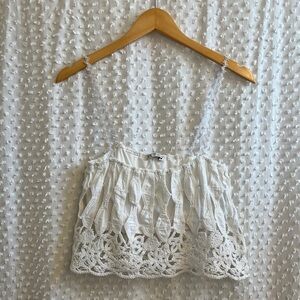 Zara White Lace & Embroidered Cut-Out Crop Top